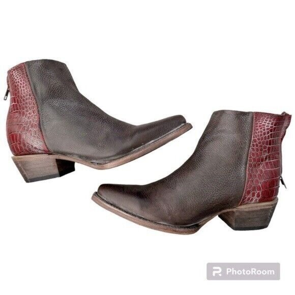 Freebird by Steven Rule Ankle Brown & Croc Cowboy Western Leather Boots Sz 7
